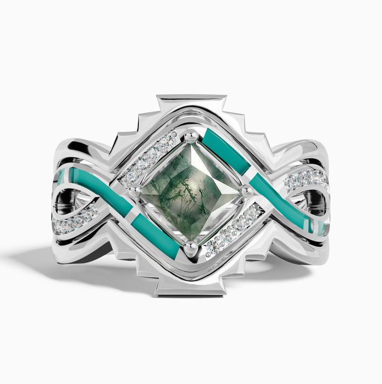 Cascading Ridges Ring - Moss Agate - Serene Western