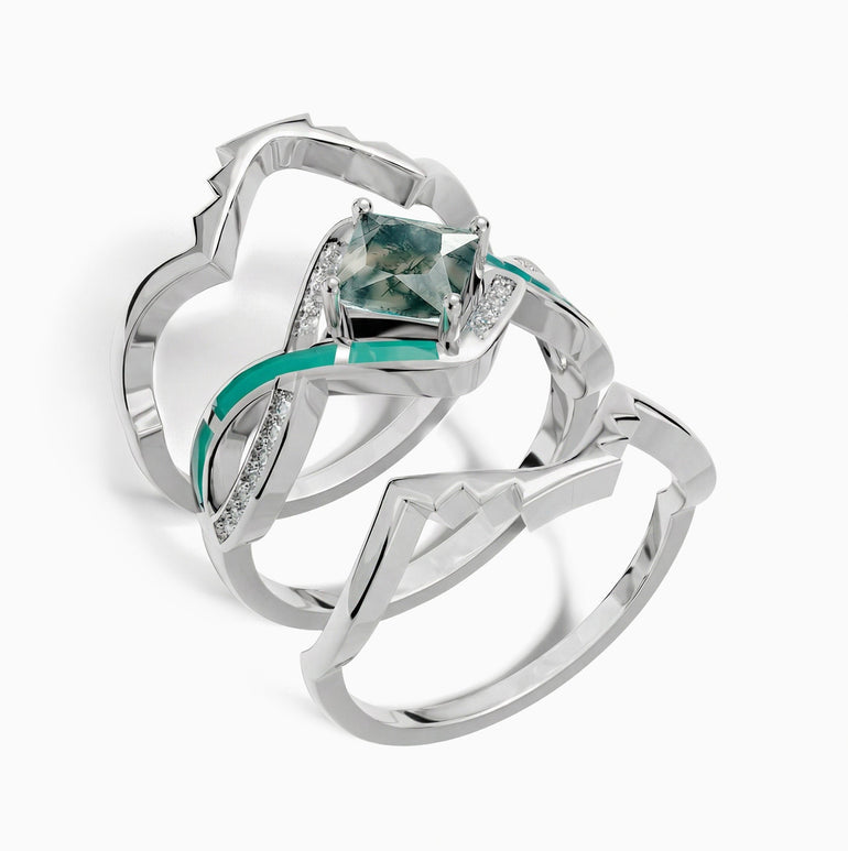 Cascading Ridges Ring - Moss Agate - Serene Western