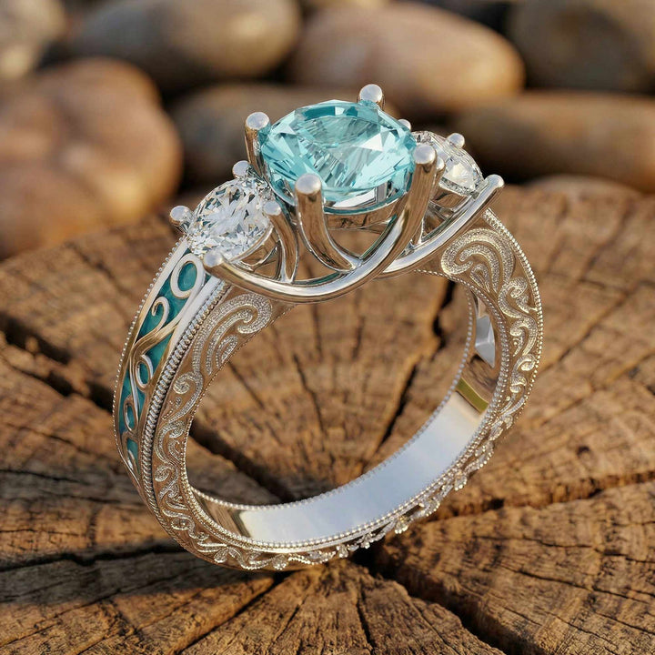 Century Romance Ring - Aquamarine - Serene Western
