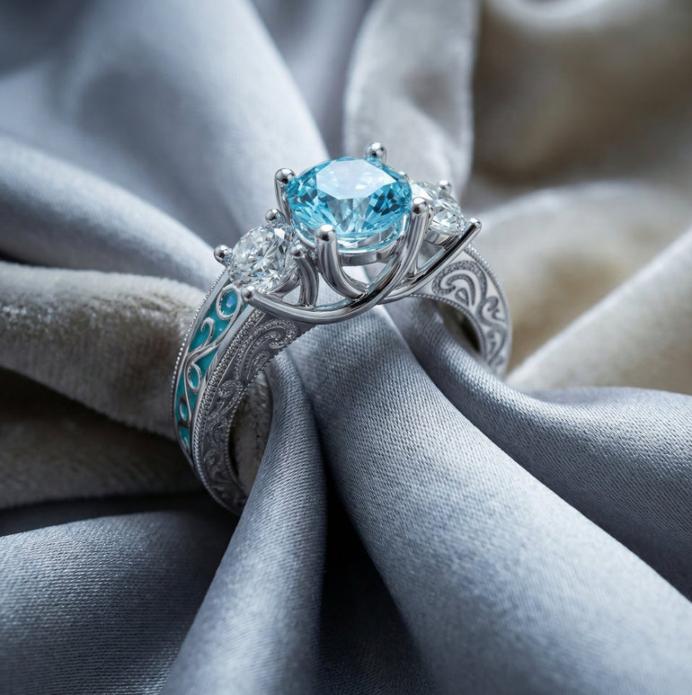 Century Romance Ring - Aquamarine - Serene Western