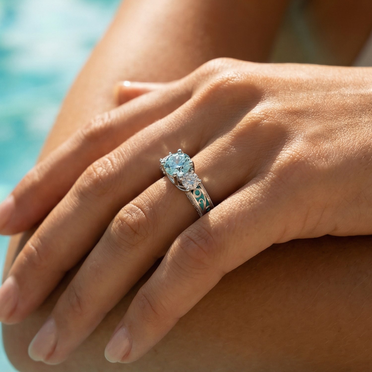 Century Romance Ring - Aquamarine - Serene Western