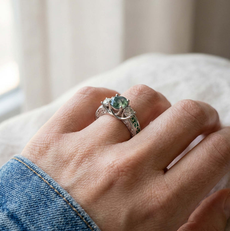 Century Romance Ring - Moss Agate - Serene Western
