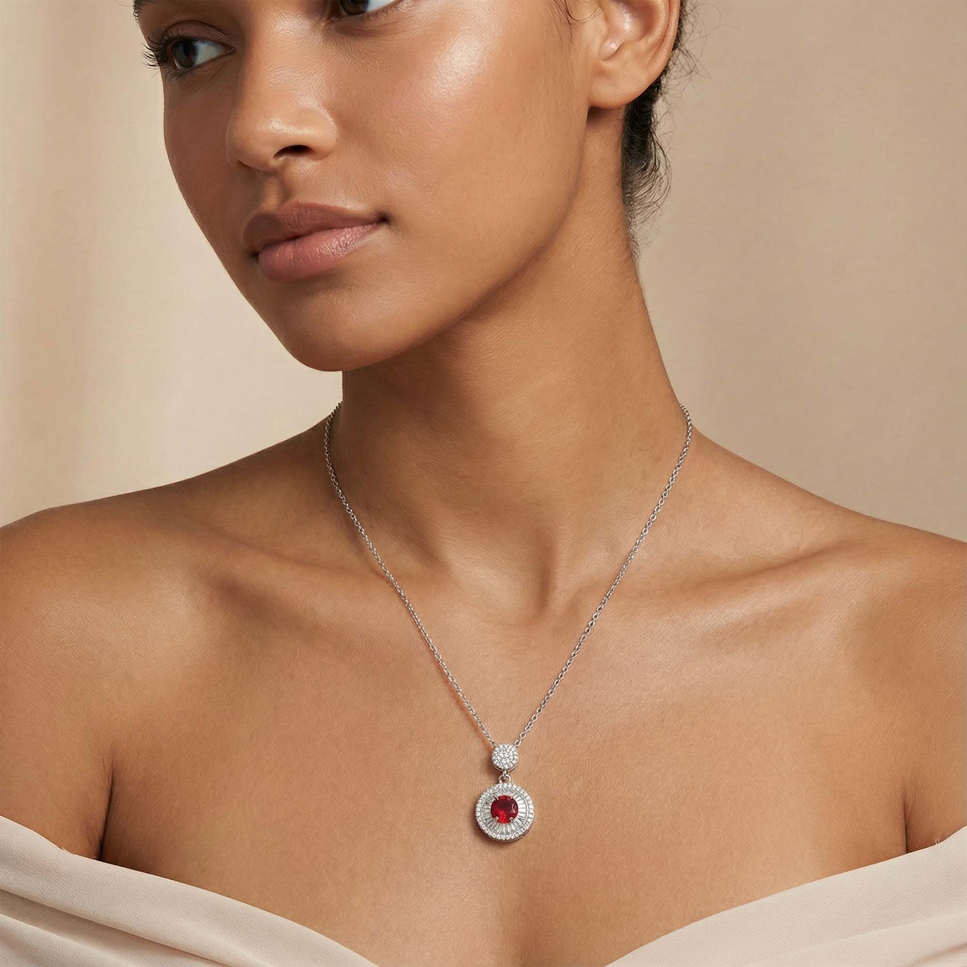 Cherry Halo Necklace - Garnet - Serene Western