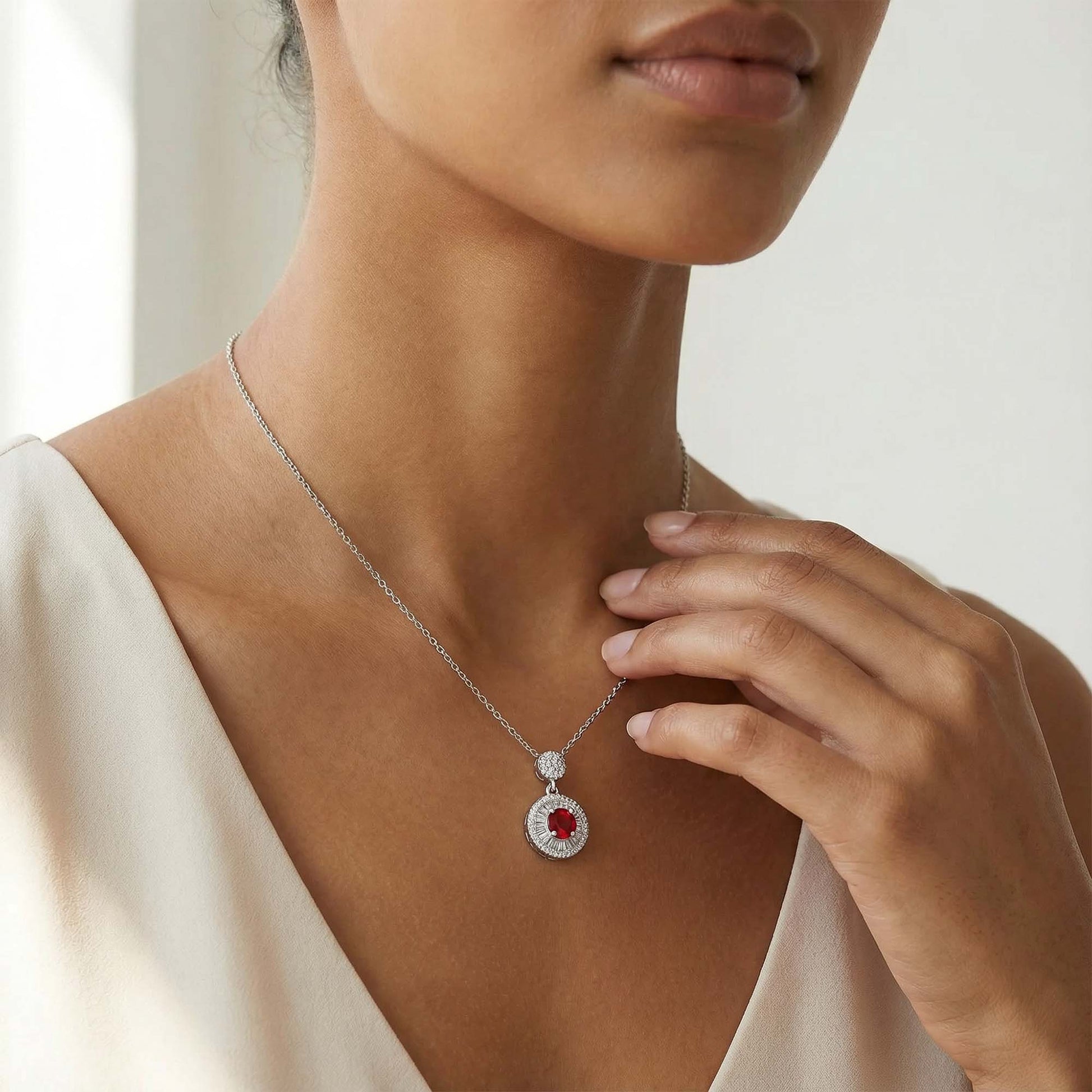 Cherry Halo Necklace - Garnet - Serene Western