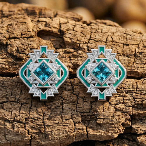 Chief's Crown Earrings - Aquamarine - Serene Western