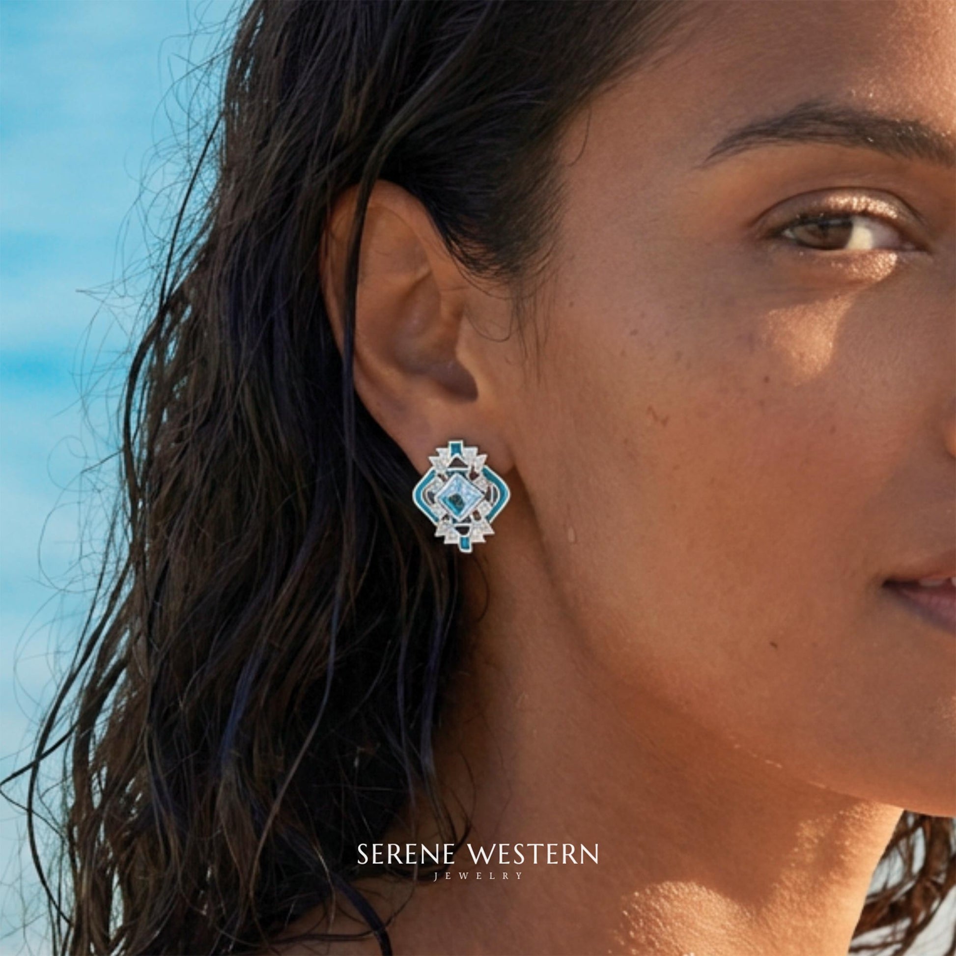 Chief's Crown Earrings - Aquamarine - Serene Western