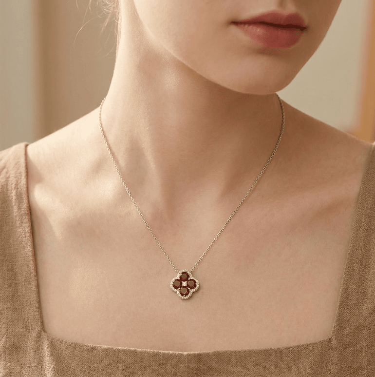 Clover Bloom Necklace - Garnet - Serene Western