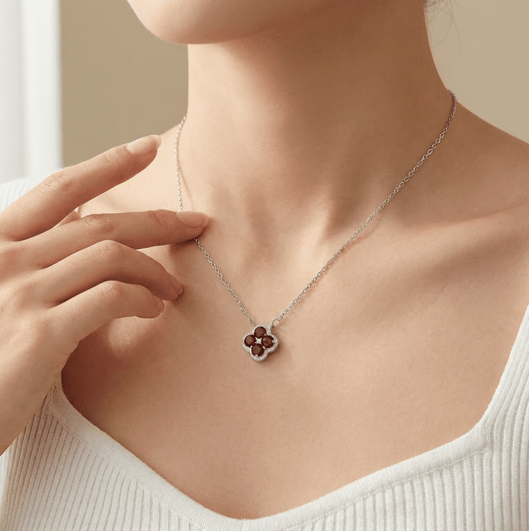 Clover Bloom Necklace - Garnet - Serene Western