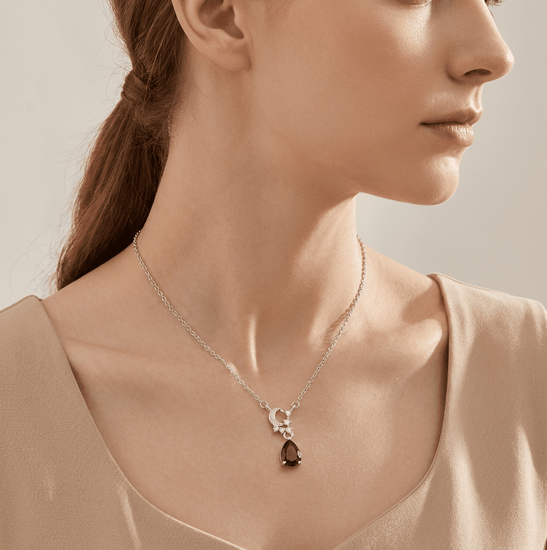 Crescent Key Necklace - Garnet - Serene Western