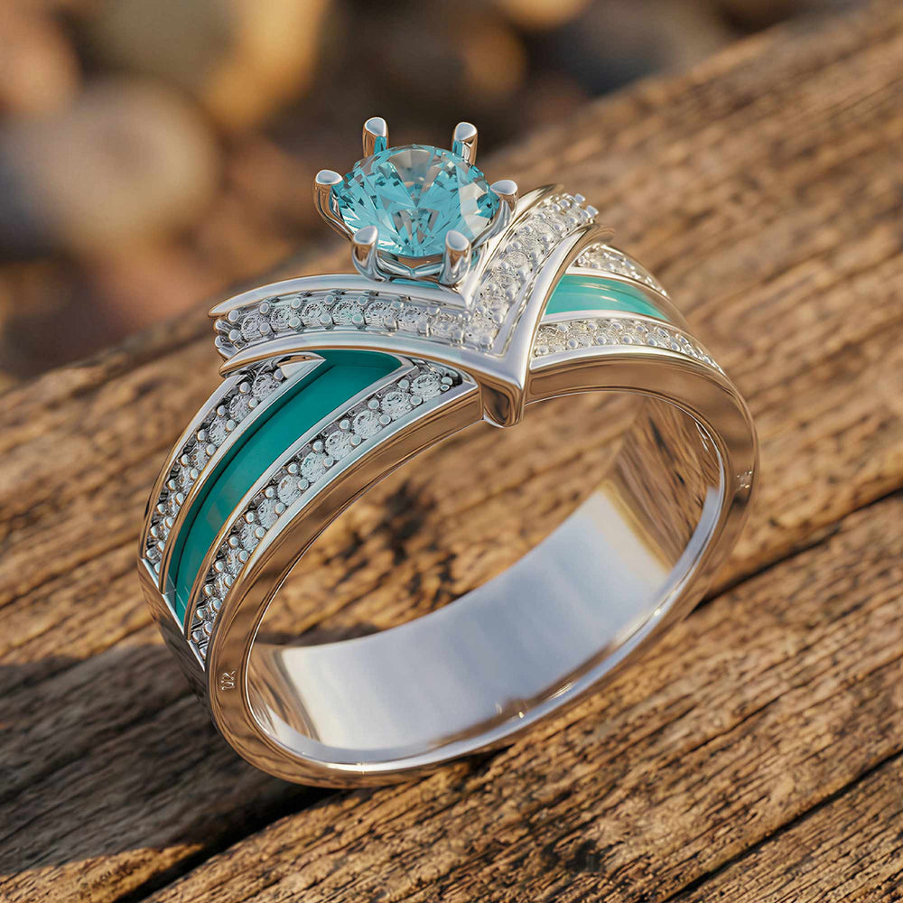 Crowned Noble Ring - Aquamarine - Serene Western