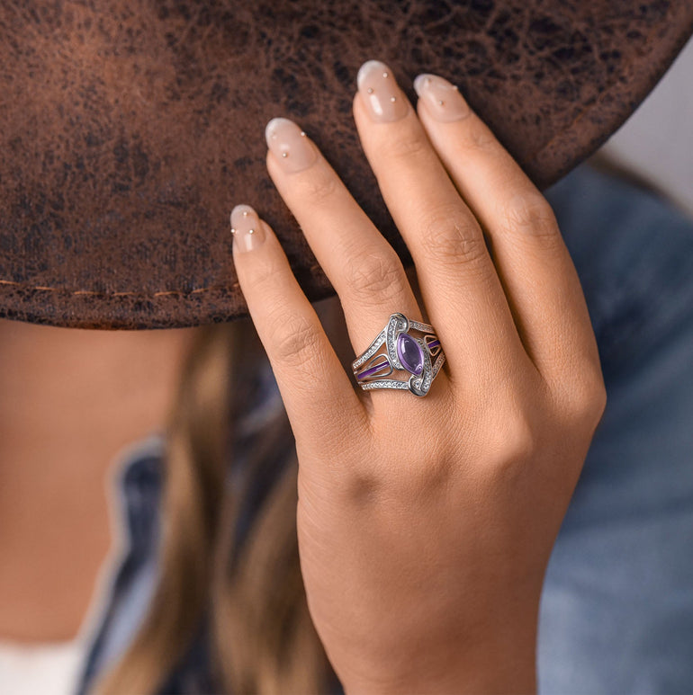 Cyclone Boomerang Ring - Amethyst - Serene Western