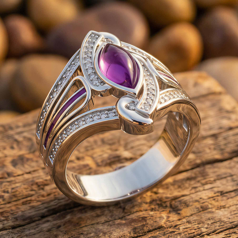 Cyclone Boomerang Ring - Amethyst - Serene Western
