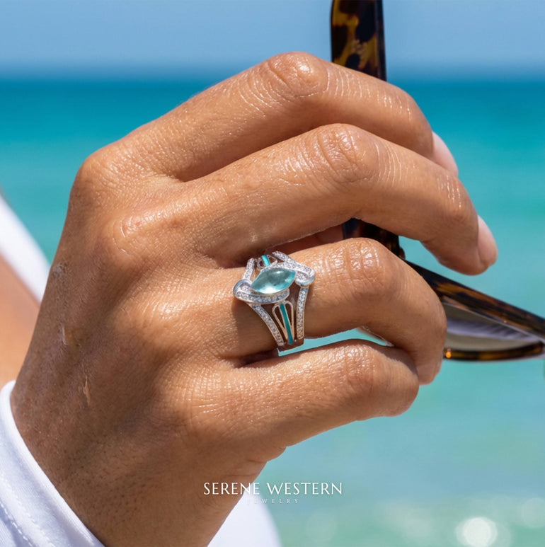 Cyclone Boomerang Ring - Aquamarine - Serene Western