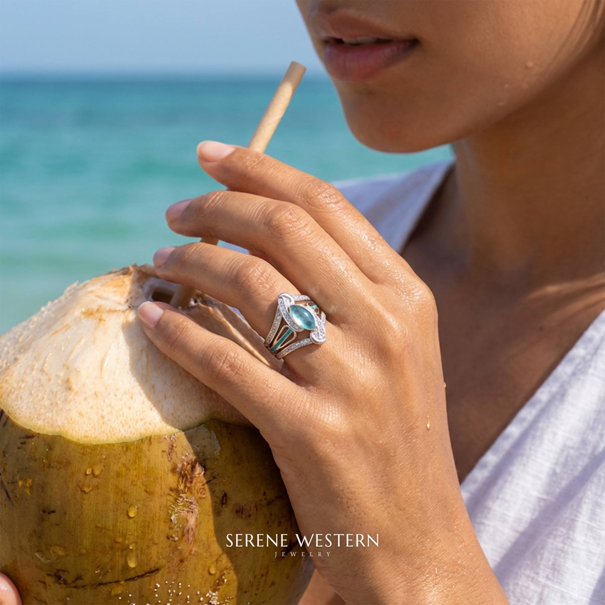 Cyclone Boomerang Ring - Aquamarine - Serene Western