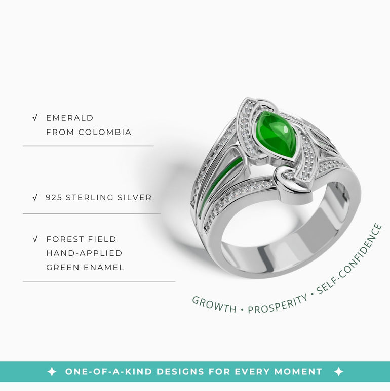 Cyclone Boomerang Ring - Emerald - Serene Western