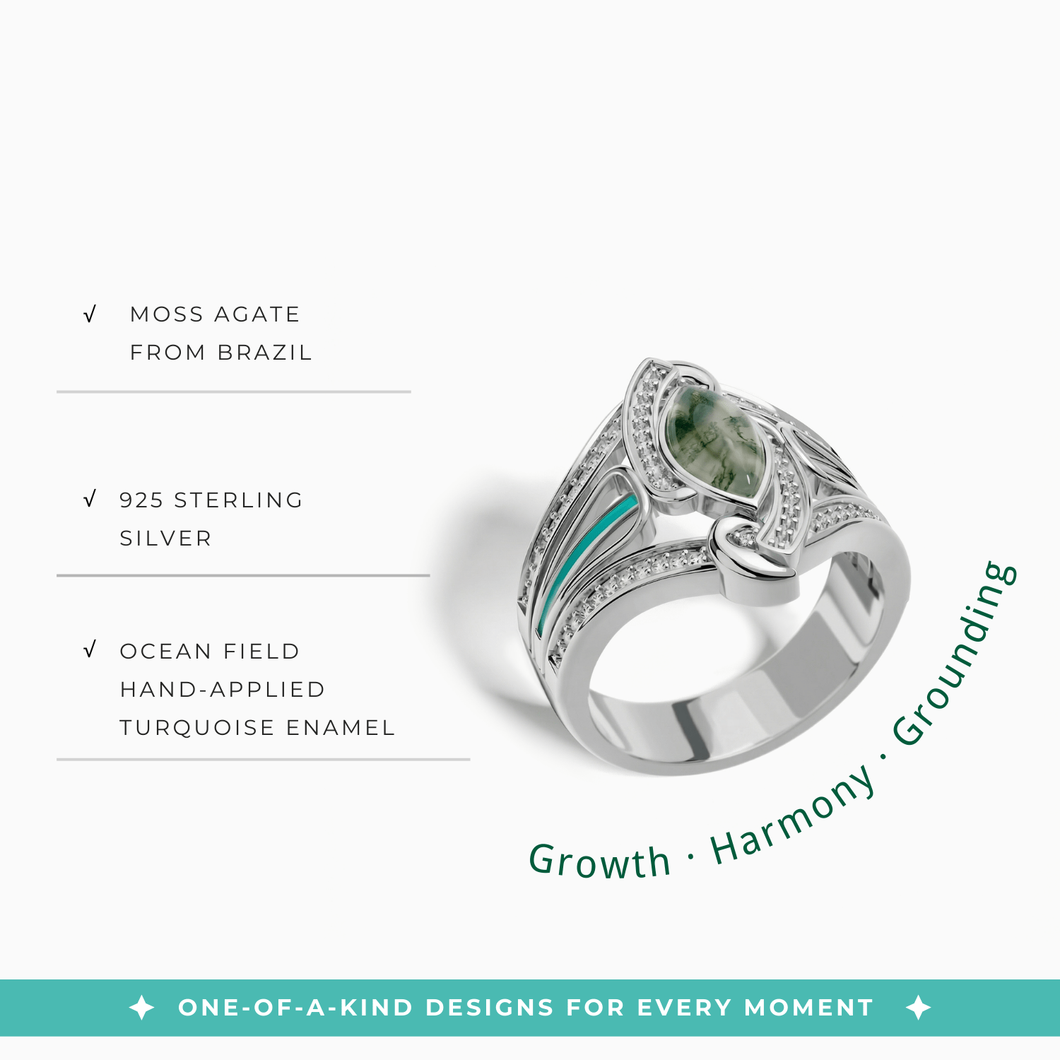 Cyclone Boomerang Ring - Moss Agate - Serene Western