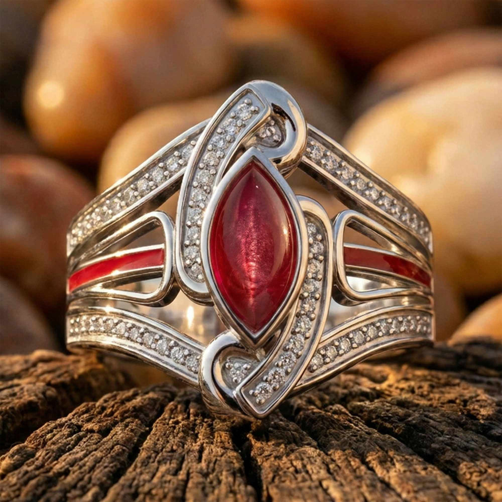 Cyclone Boomerang Ring - Ruby - Serene Western