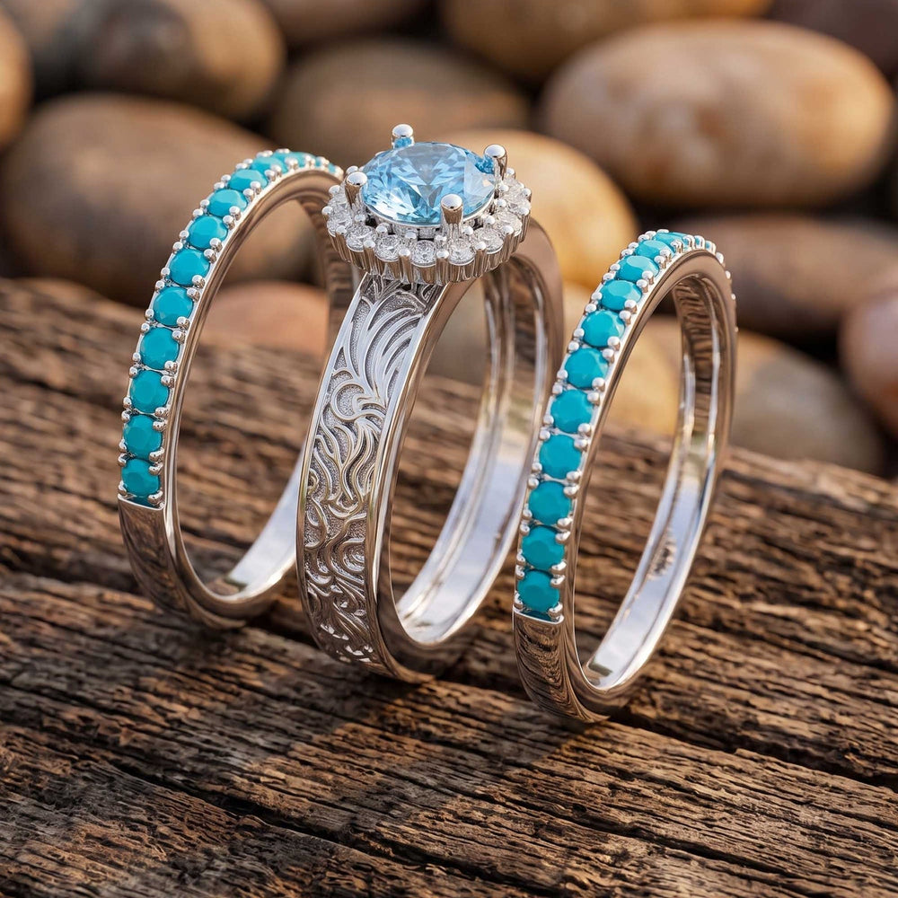 Desert Starpath Ring Set - Aquamarine - Serene Western
