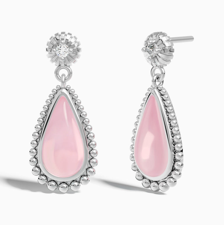 Teardrop Rose Quartz Sterling Silver Nature Earrings