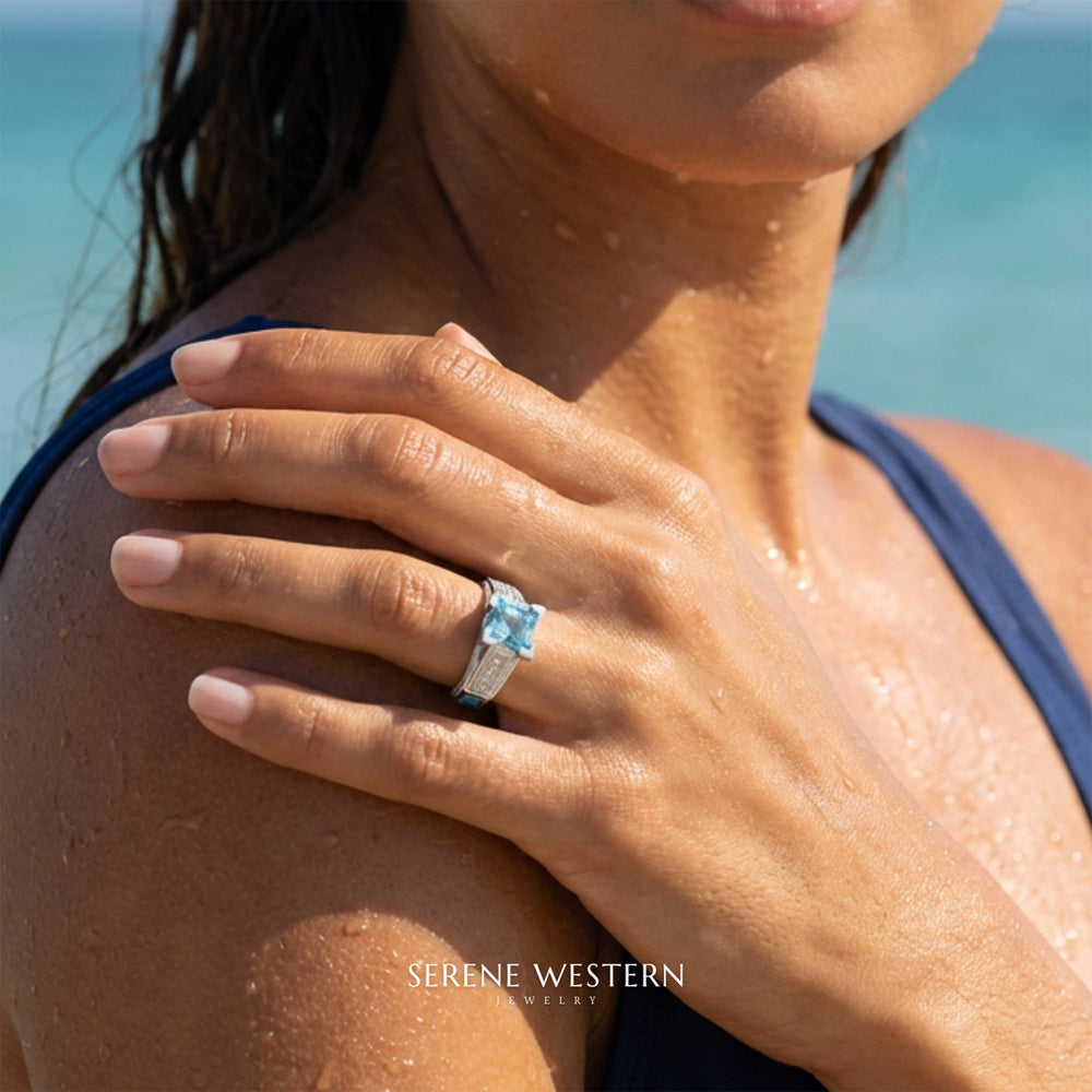 Eiffel Elegance-ring - akvamarin - rolig western