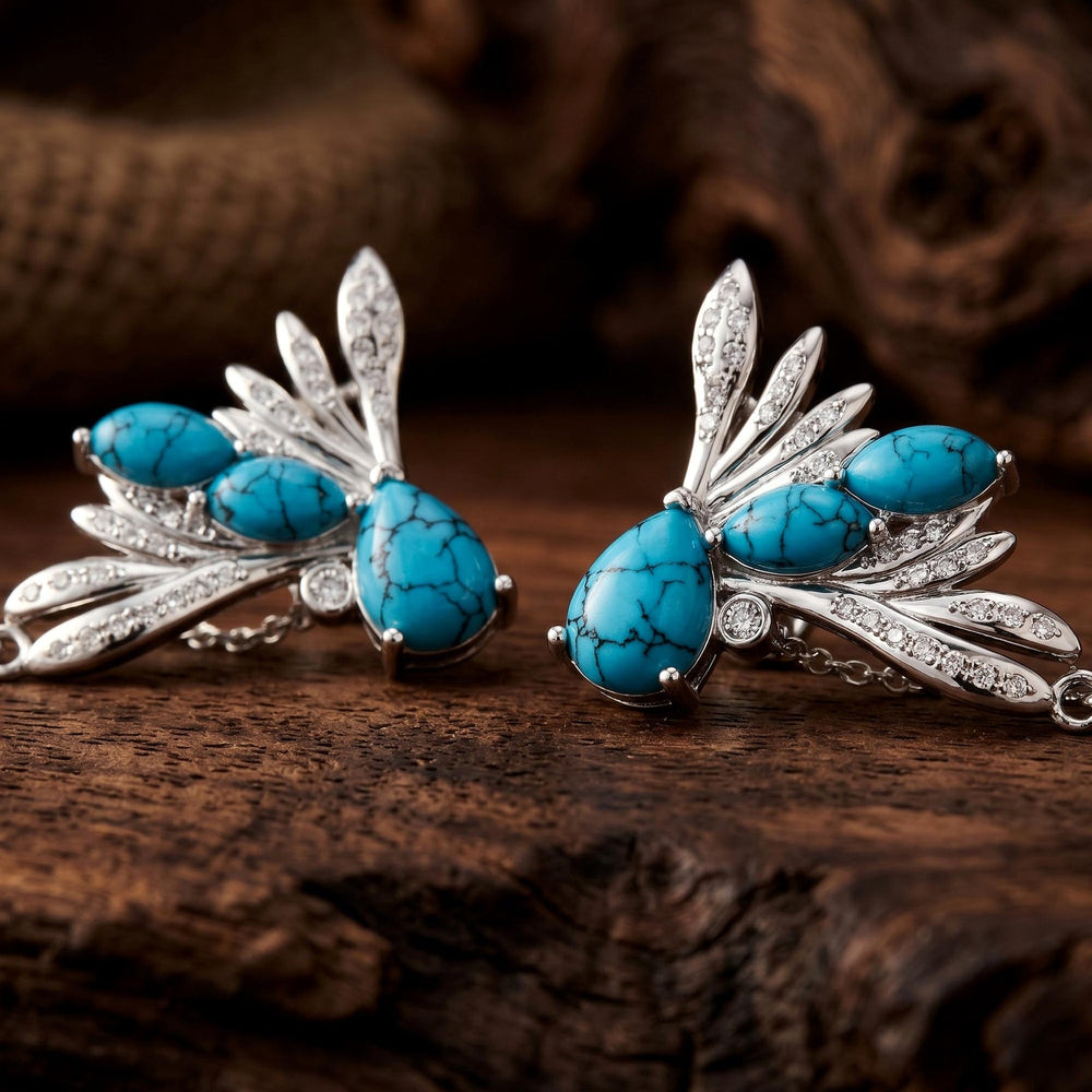 Elegant Dragonfly Earrings - Turquoise - Serene Western