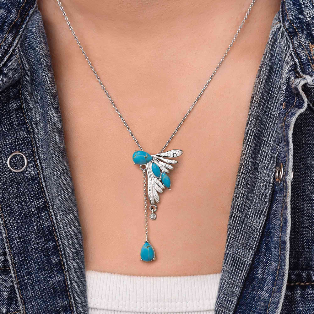 Elegant Dragonfly Necklace - Turquoise - Serene Western