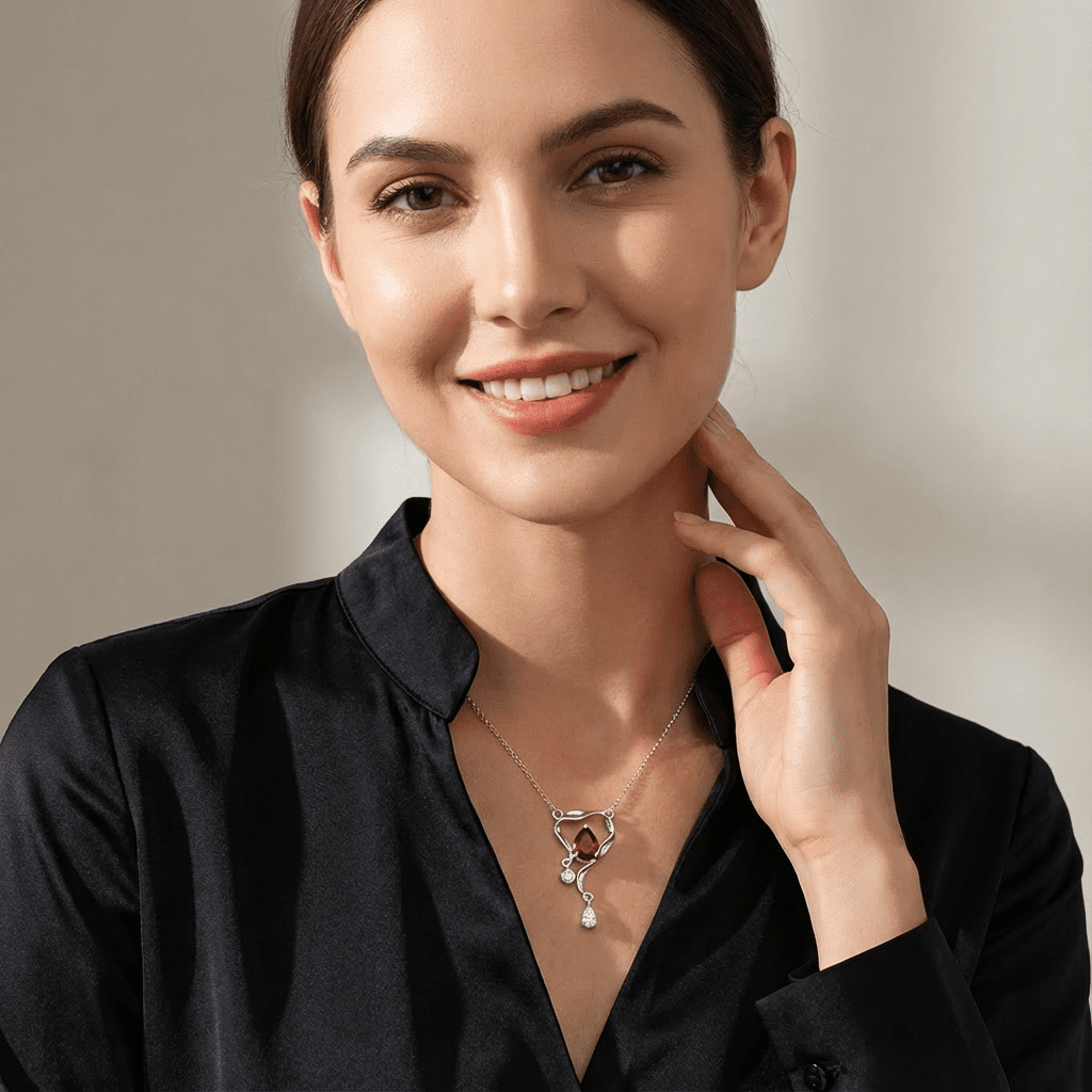 Falling Glint Necklace - Garnet - Serene Western