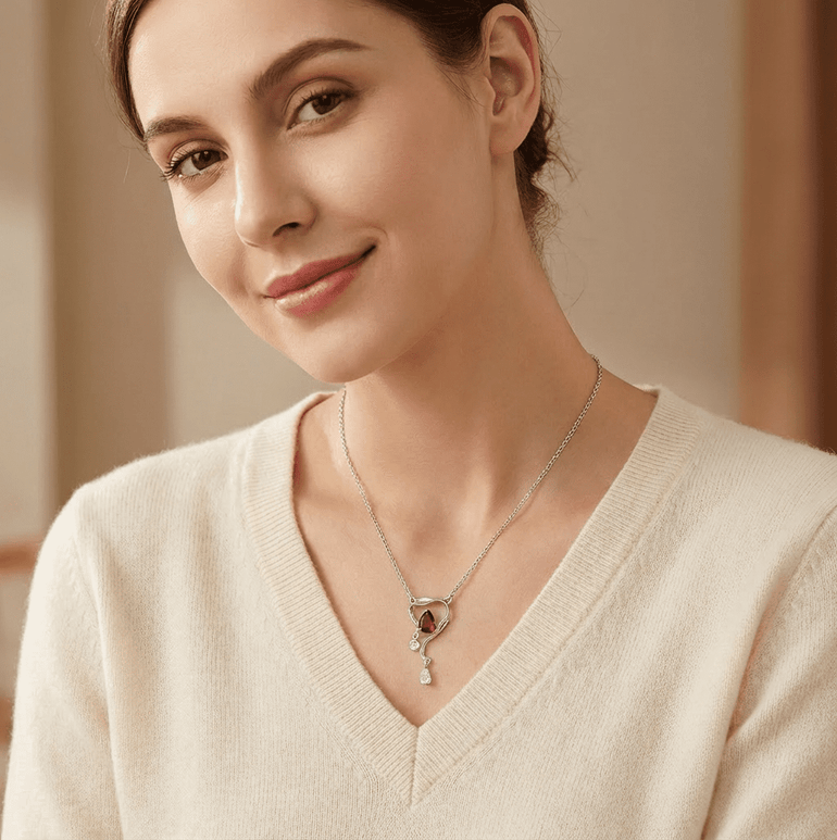 Falling Glint Necklace - Garnet - Serene Western