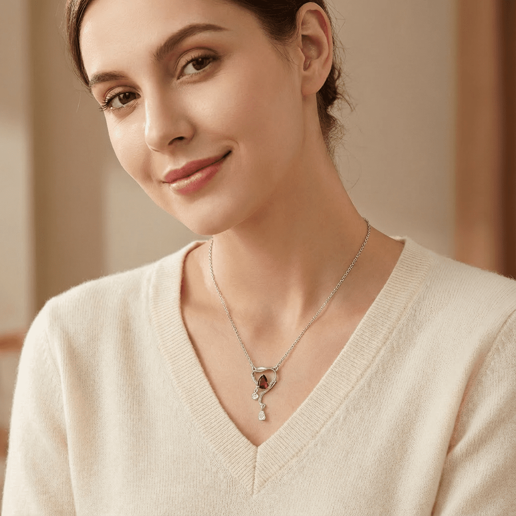 Falling Glint Necklace - Garnet - Serene Western