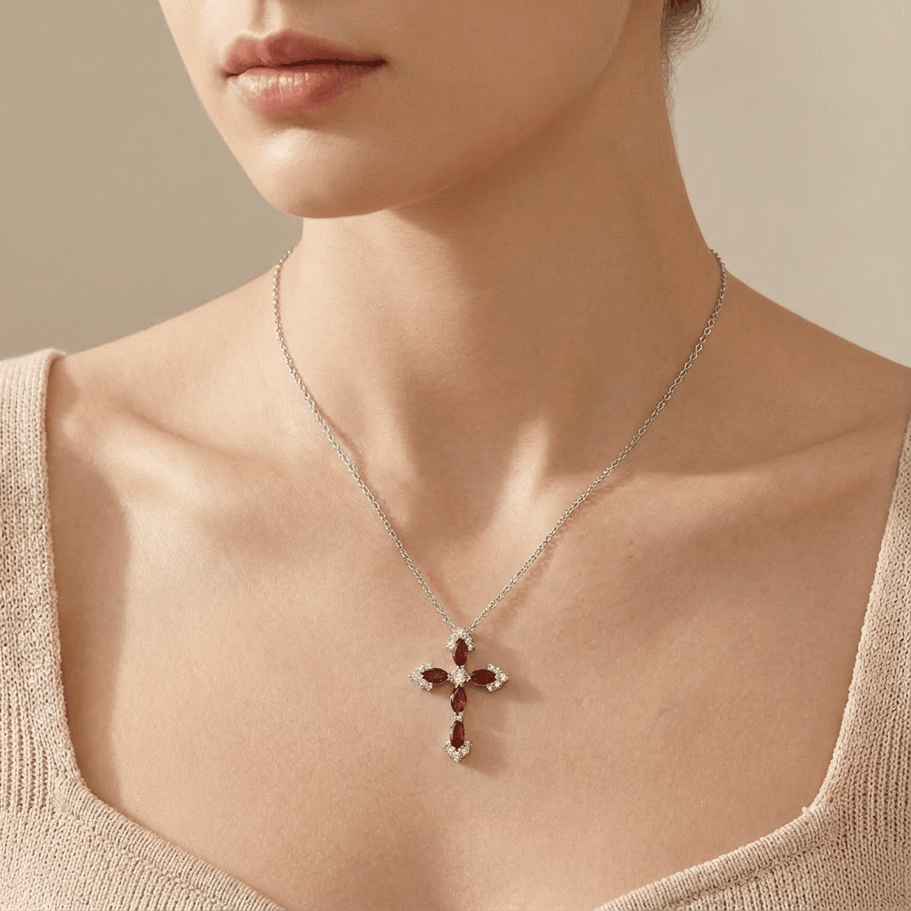 Floral Faith Necklace - Garnet - Serene Western