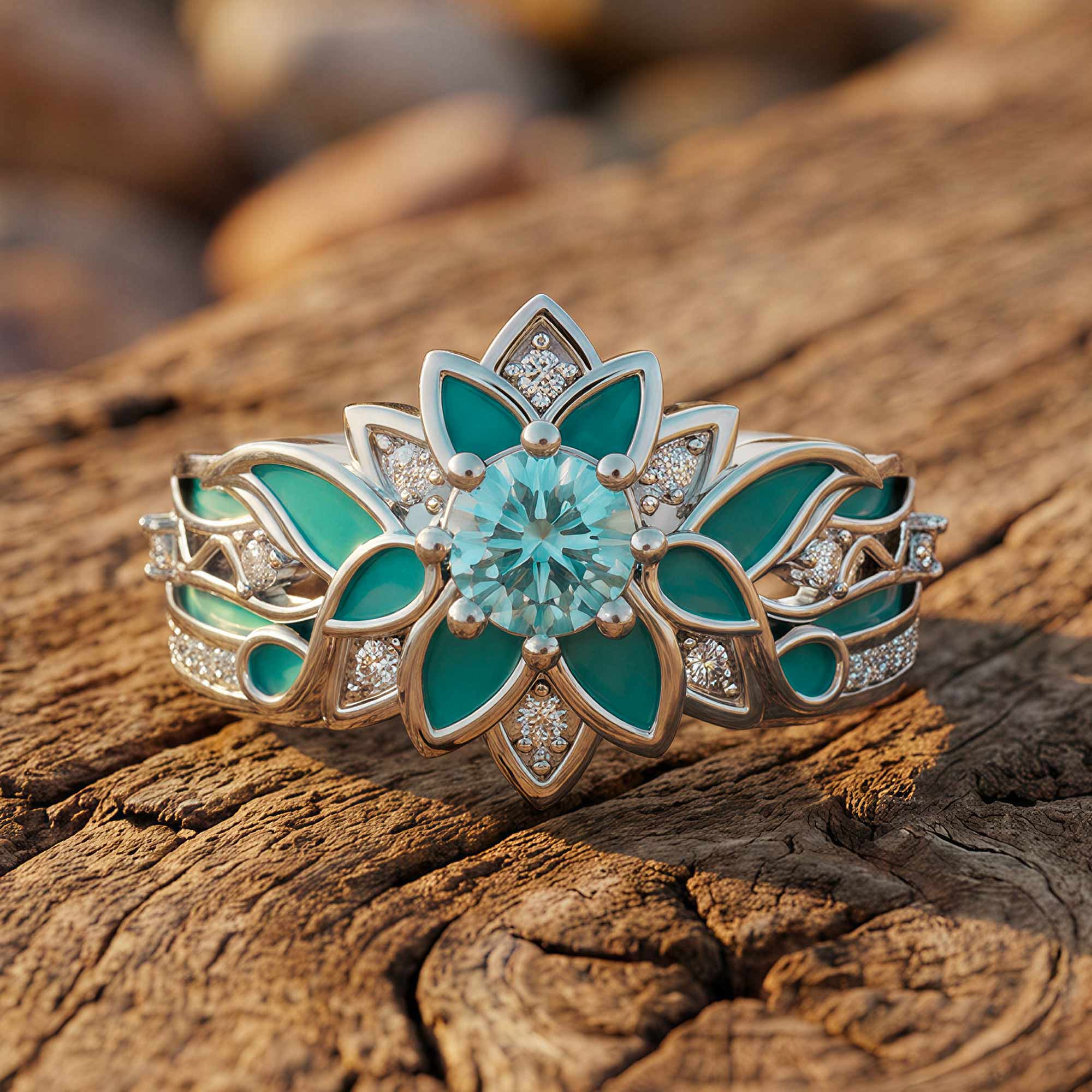 Garden Orchestra Aquamarine Turquoise Enamel Ring – Serene Western
