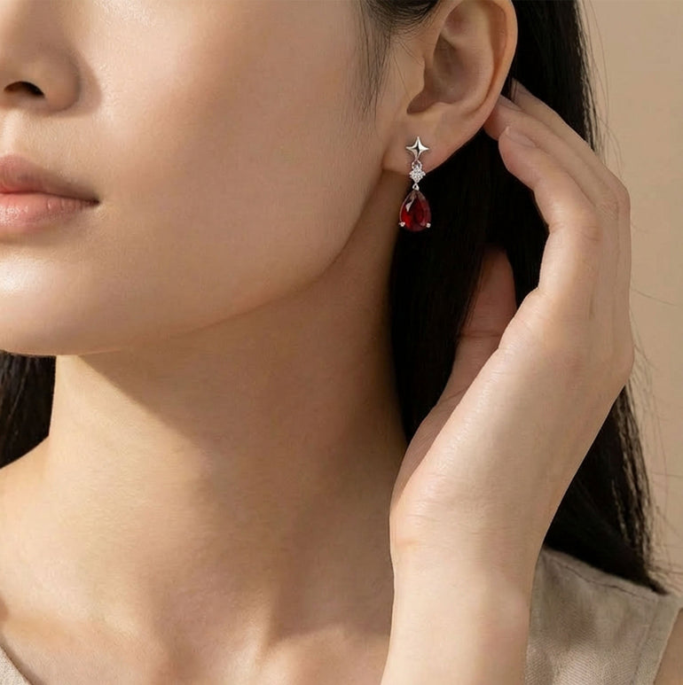 Garnet Star Earrings - Garnet - Serene Western