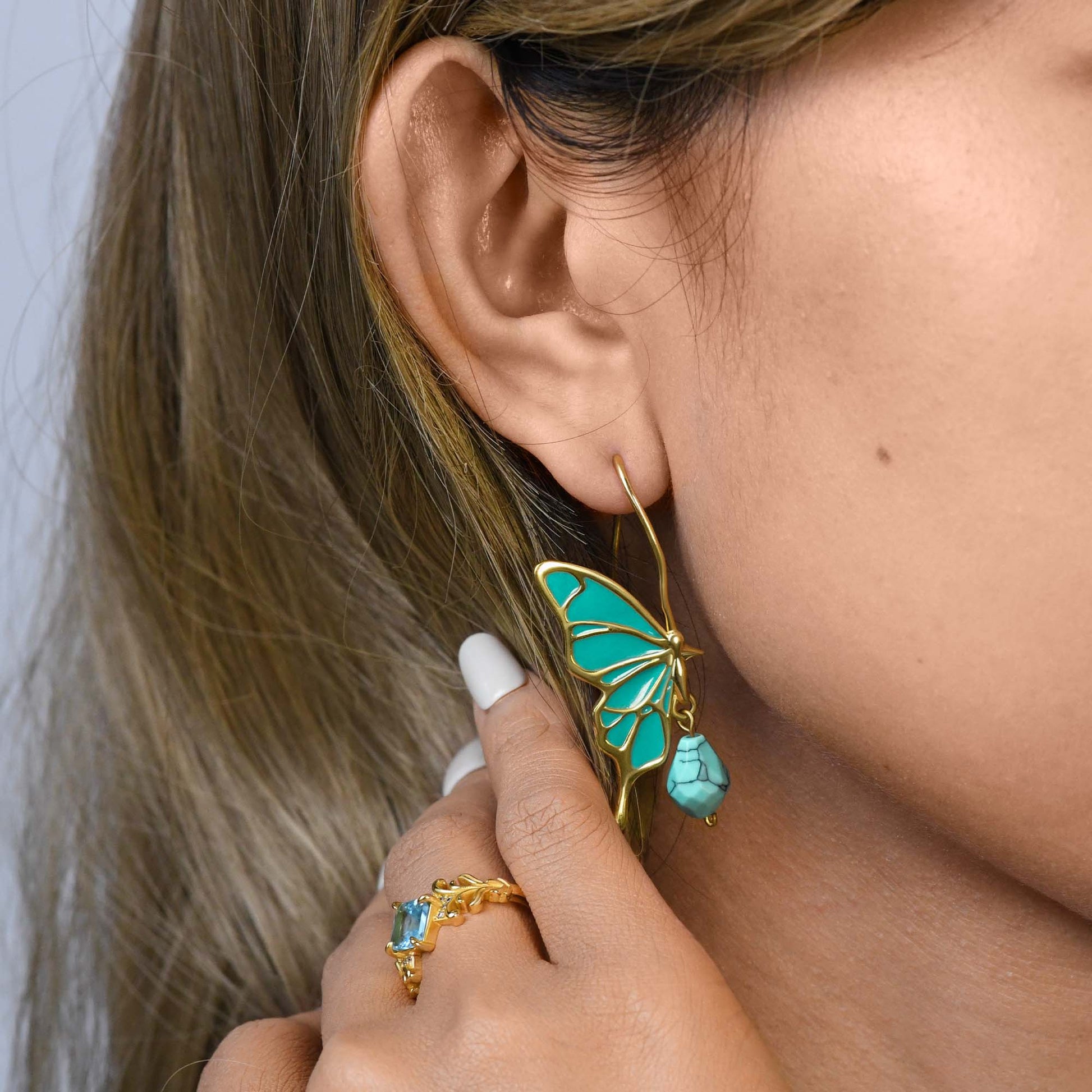 Golden Flutter Earrings - Turquoise - Serene Western