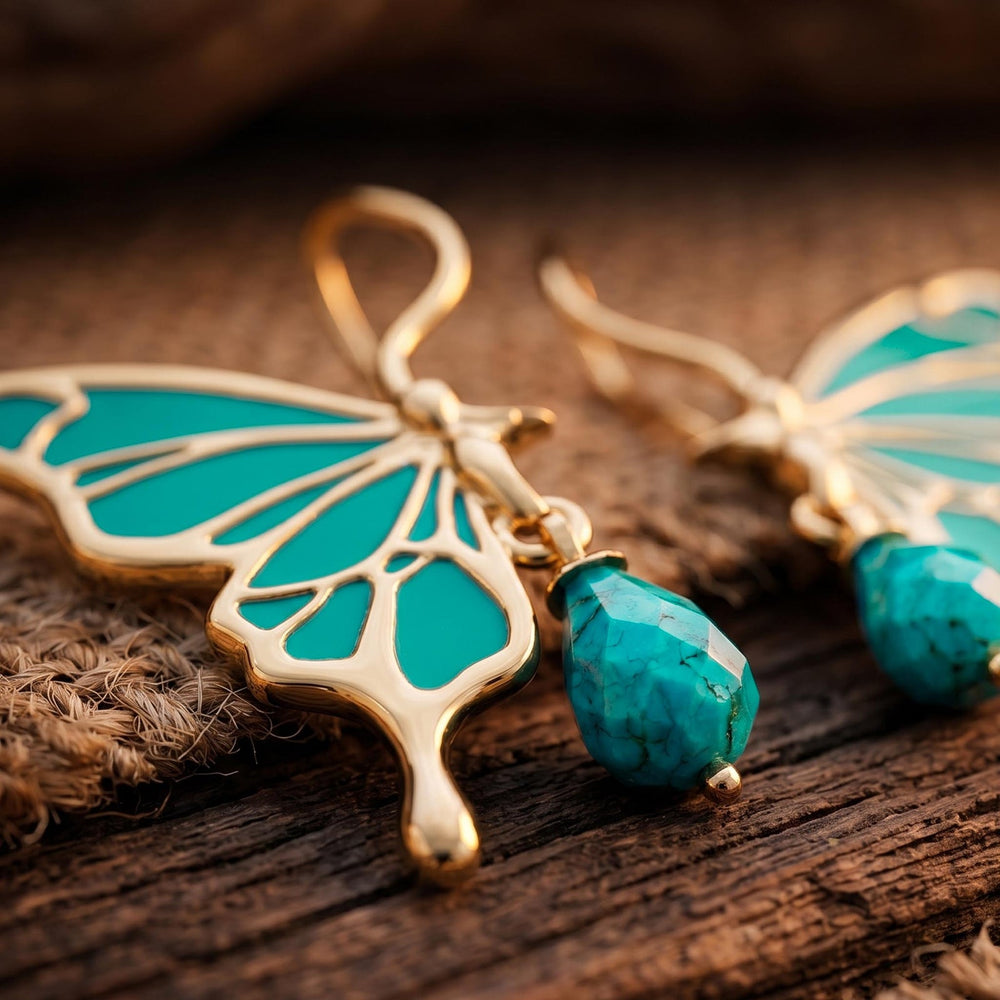Golden Flutter Earrings - Turquoise - Serene Western