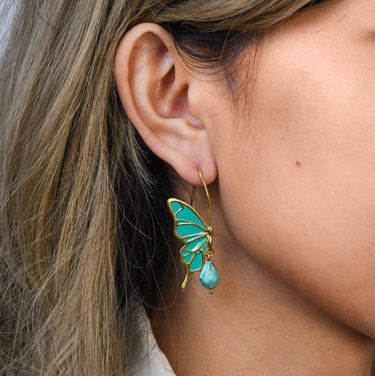Golden Flutter Earrings - Turquoise - Serene Western