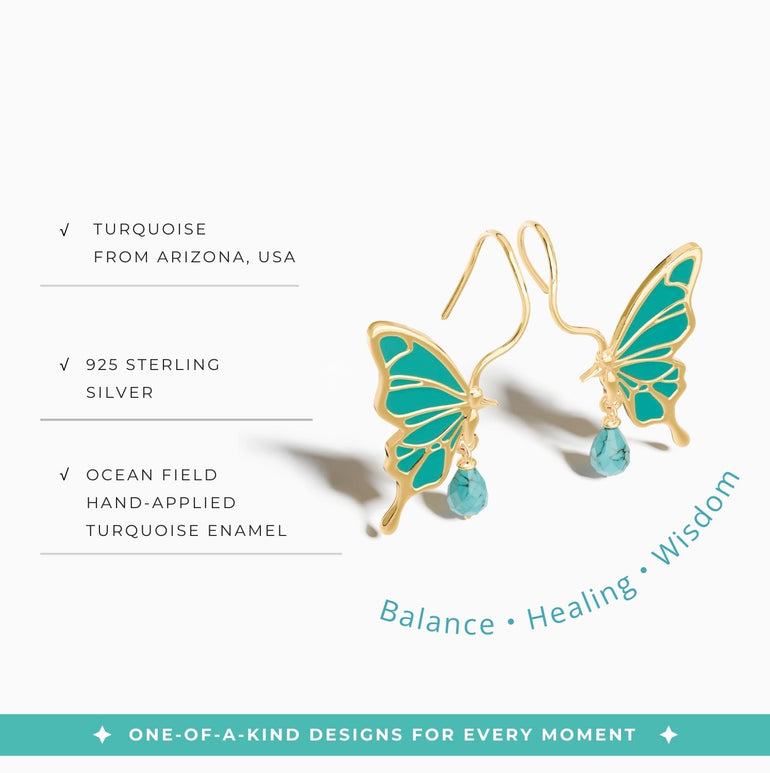 Golden Flutter Earrings - Turquoise - Serene Western
