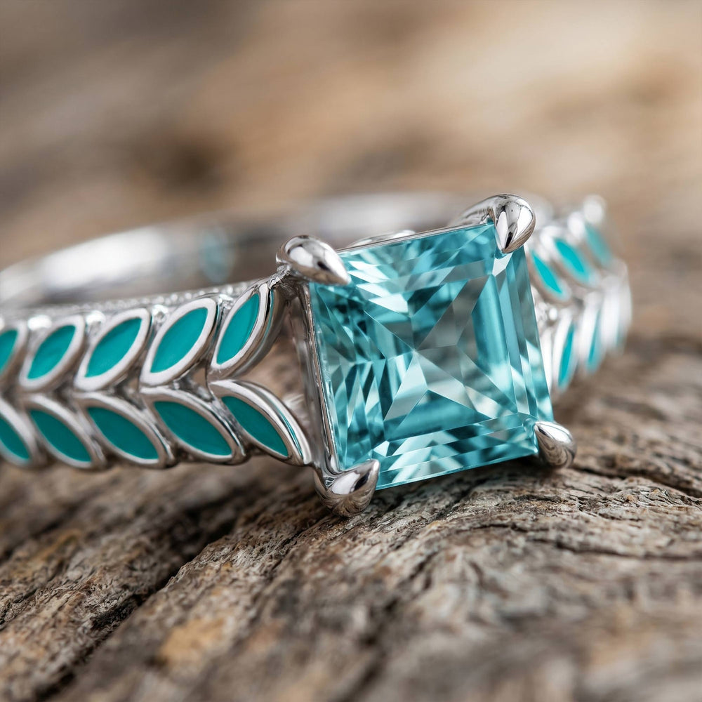 Gylden Høst Ring - Aquamarine - Rolig Western