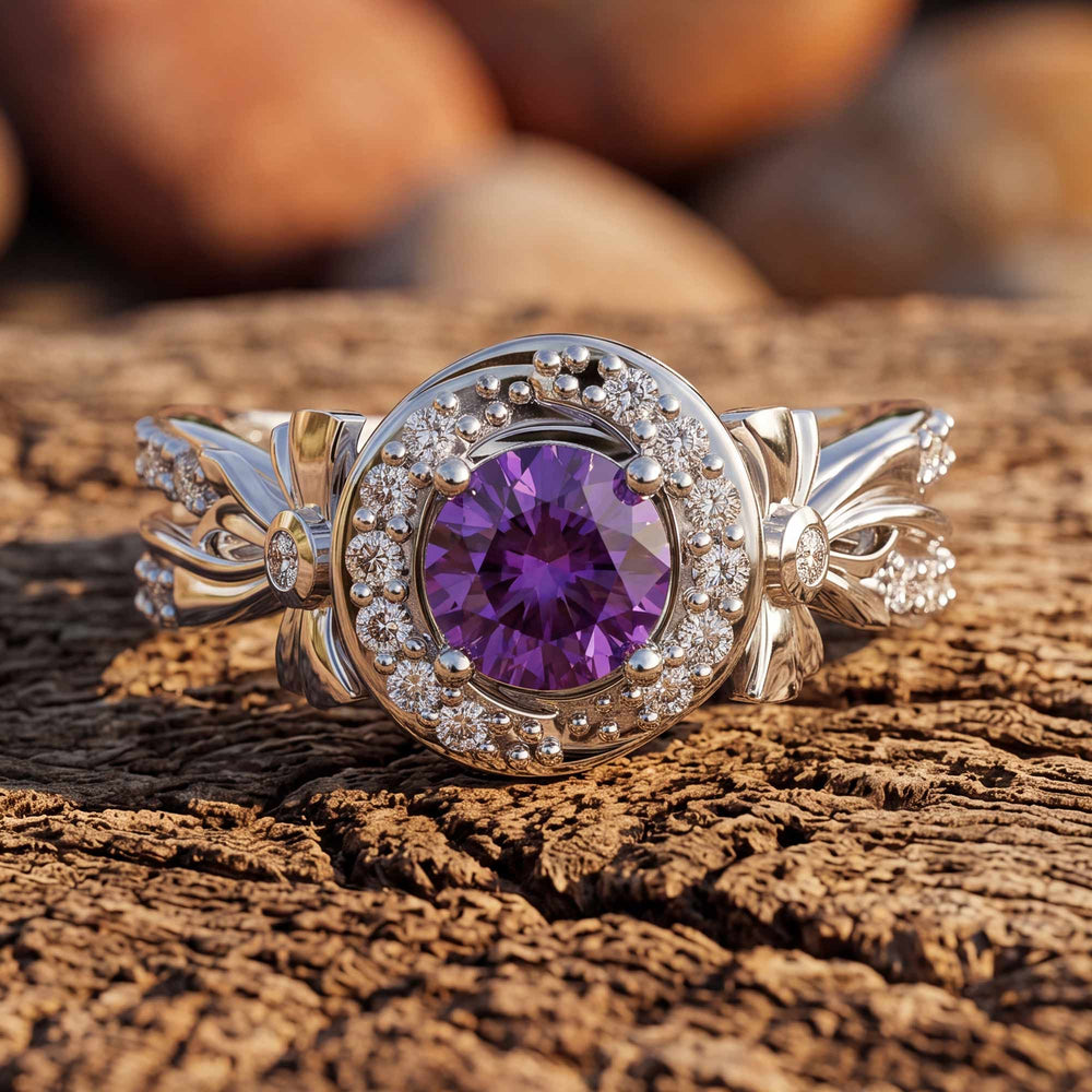Graceful Bow Entwined Ring - Amethyst - Serene Western