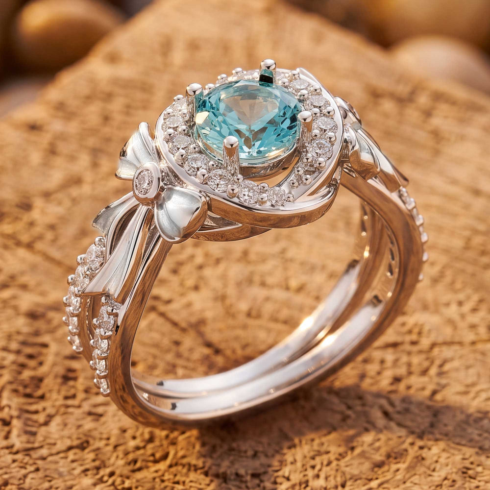 Graceful Bow Entwined Ring - Aquamarine - Serene Western