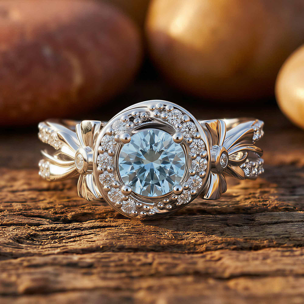 Graceful Bow Entwined Ring - Aquamarine - Serene Western