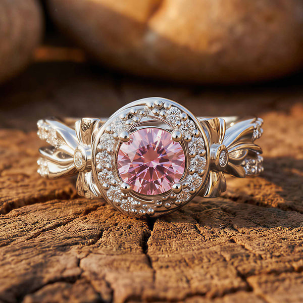 Graceful Bow Entwined Ring - Rose Quartz