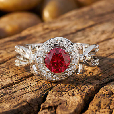 Graceful Bow Flätad Ring - Rubin