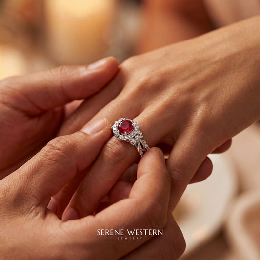 Graceful Bow Entwined Ring - Ruby - Serene Western