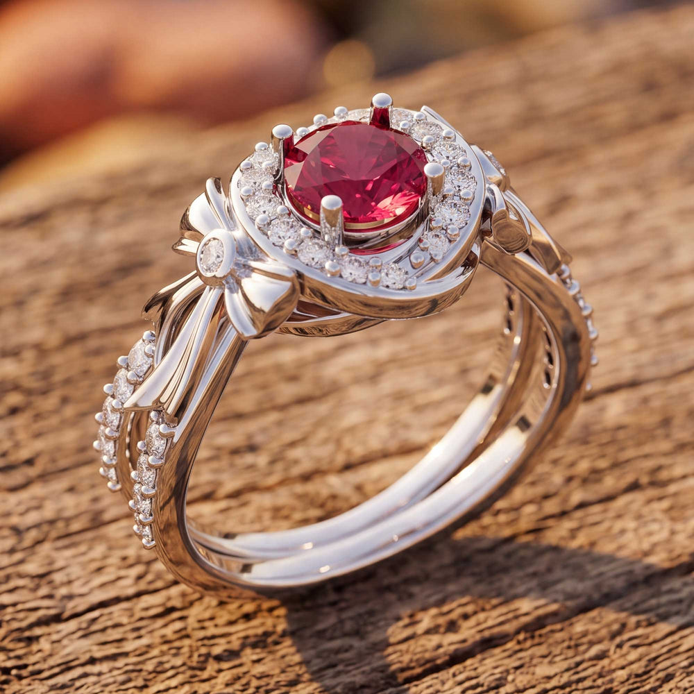 Graceful Bow Entwined Ring - Ruby - Serene Western