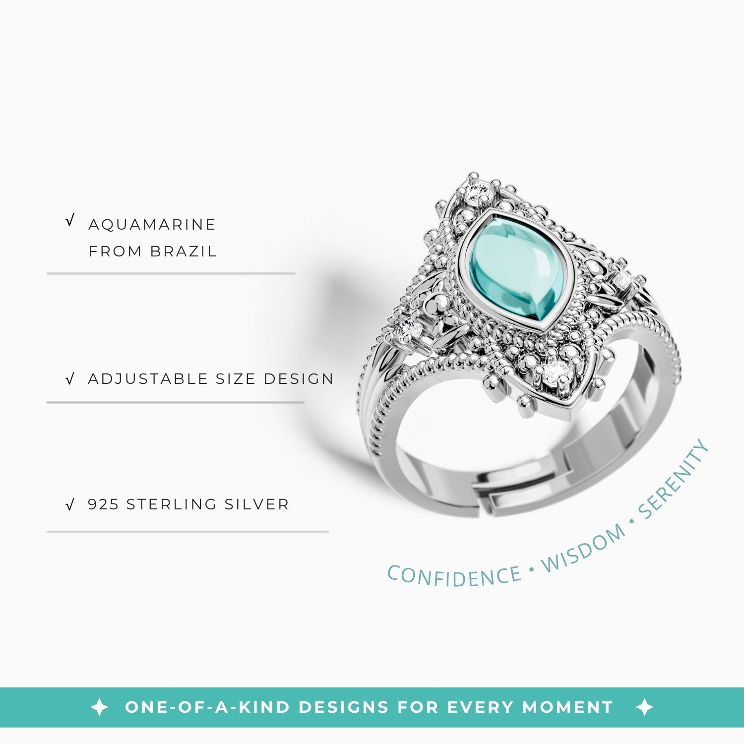 Holy Prayer Ring - Aquamarine - Serene Western