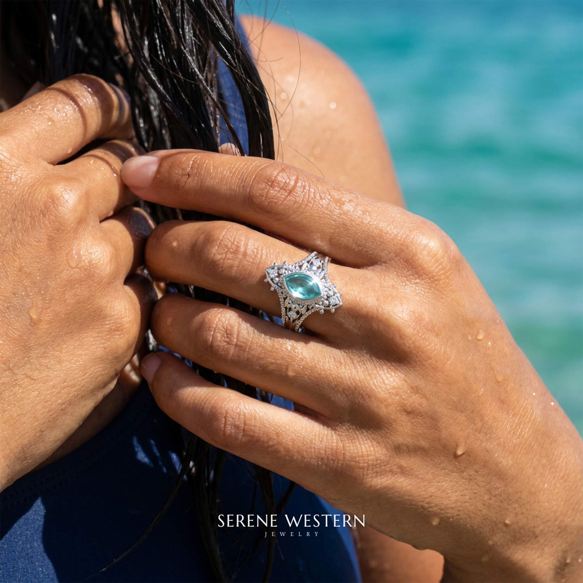 Holy Prayer Ring - Aquamarine - Serene Western