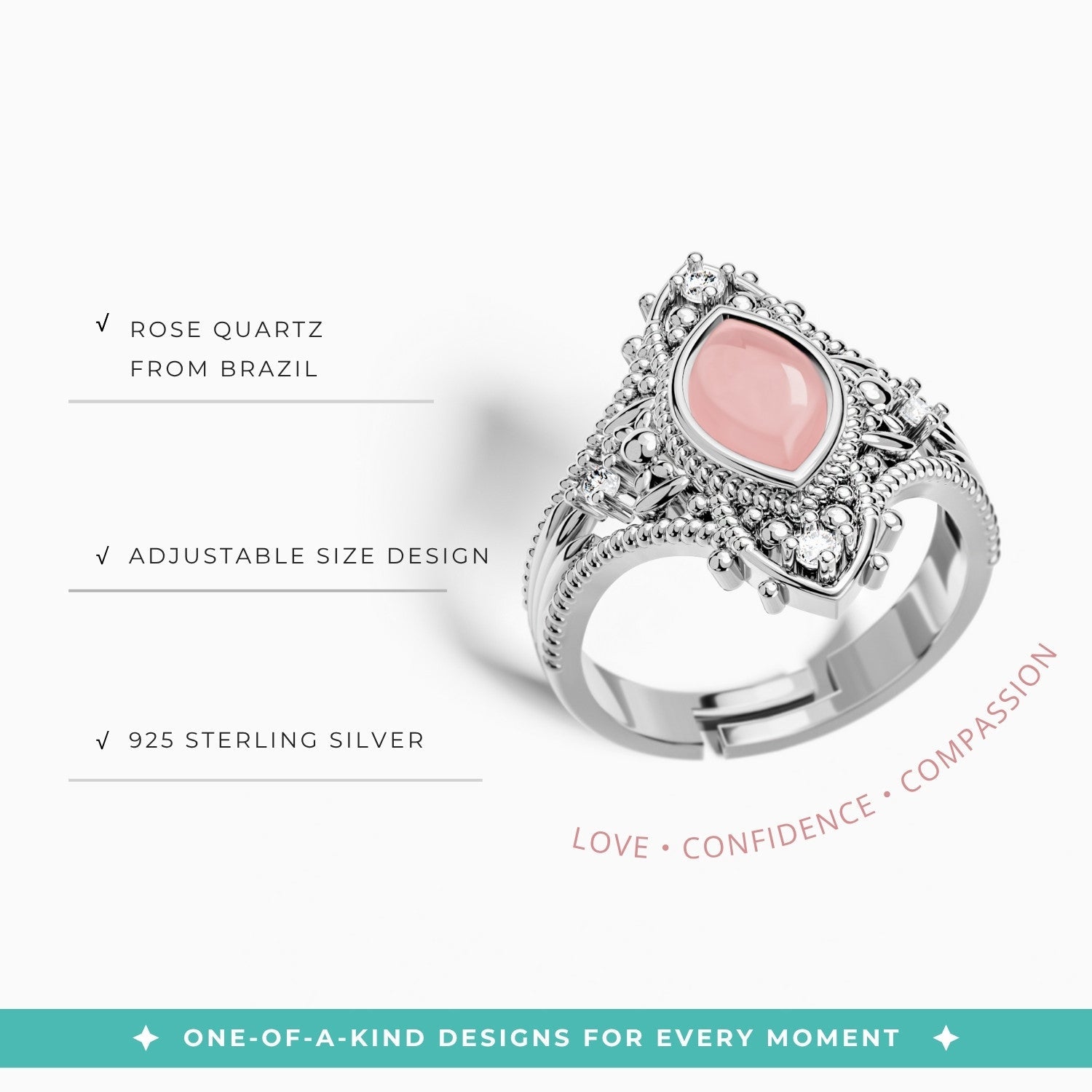 Holy Prayer Ring - Rose Quartz - Serene Western