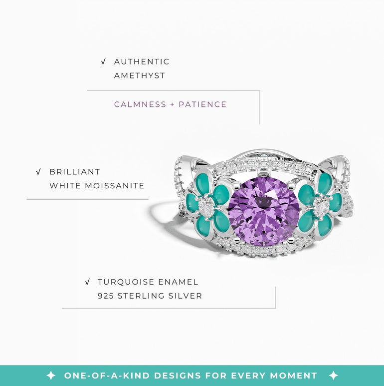 Intertwined Blooming Bud Ring - Amethyst - Serene Western