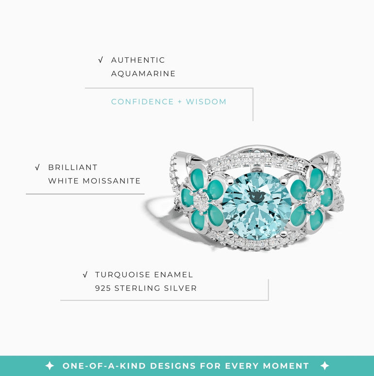 Intertwined Blooming Bud Ring - Aquamarine - Serene Western