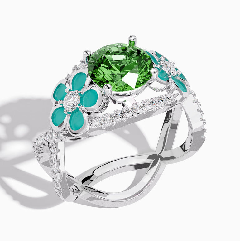 Intertwined Blooming Bud Ring - Emerald - Serene Western